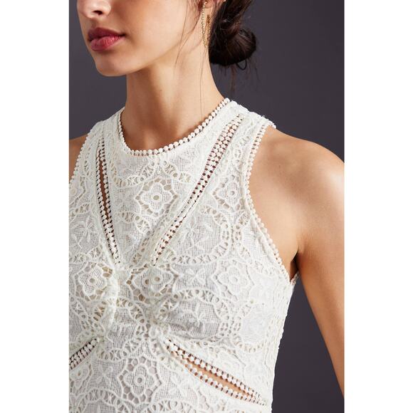 New Anthropologie Embroidered Lace Cutout Maxi Dress $270 SIZE 8 Ivory MIDI - Picture 2 of 5